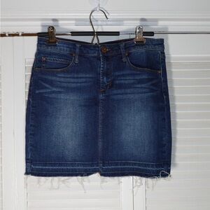 Articles Of Society Dark Blue Denim Mini Skirt with Frayed Hem